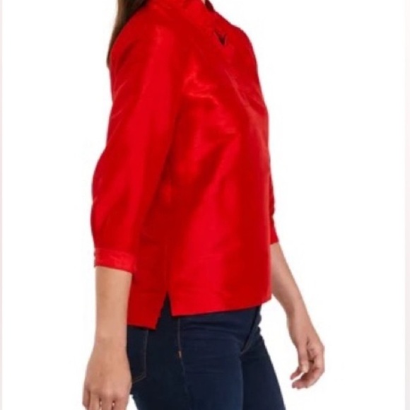 Crown & Ivy NWT plus size lined red puffy sleeve top 1X - Picture 2 of 7